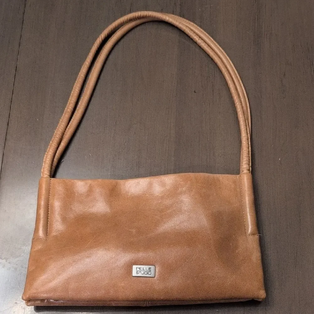 Wilson's Pelle Studio Tan Distressed Leather Double Strap Shoulder Bag